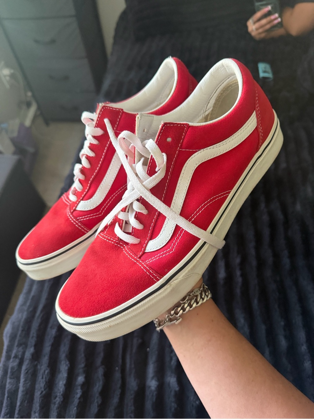 Vans Red and White Classic Low-Top Sneakers
